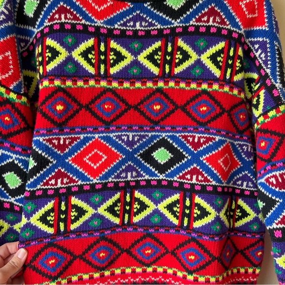 Polo Ralph Lauren Sweater XL Nordic Fair Isle Wool Cashmere Aztec Southwest Neon - Picture 4 of 11